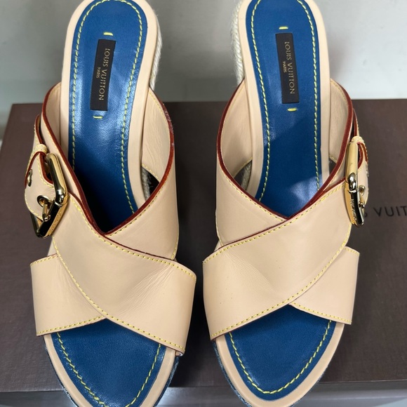 Louis Vuitton Denim Leather Wedge Sandal - Picture 9 of 15